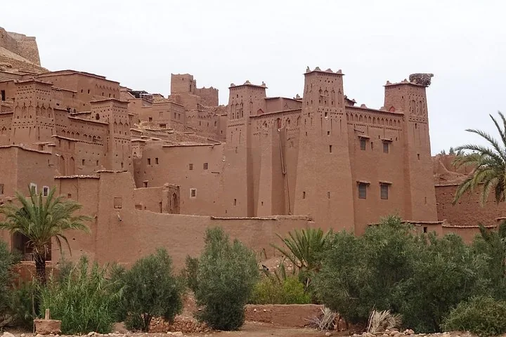 Impressive traditional mud-brick kasbah complex with towers in Morocco